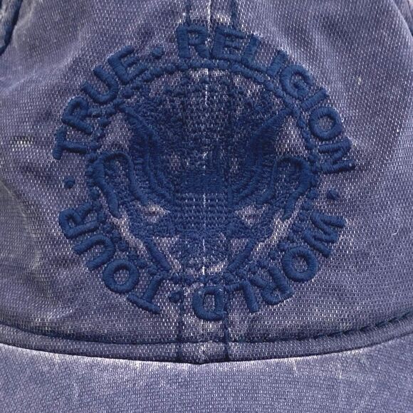 True Religion Hat Cap World Tour Blue Strapback Embroidered Y2K Grunge Baseball - Picture 2 of 12